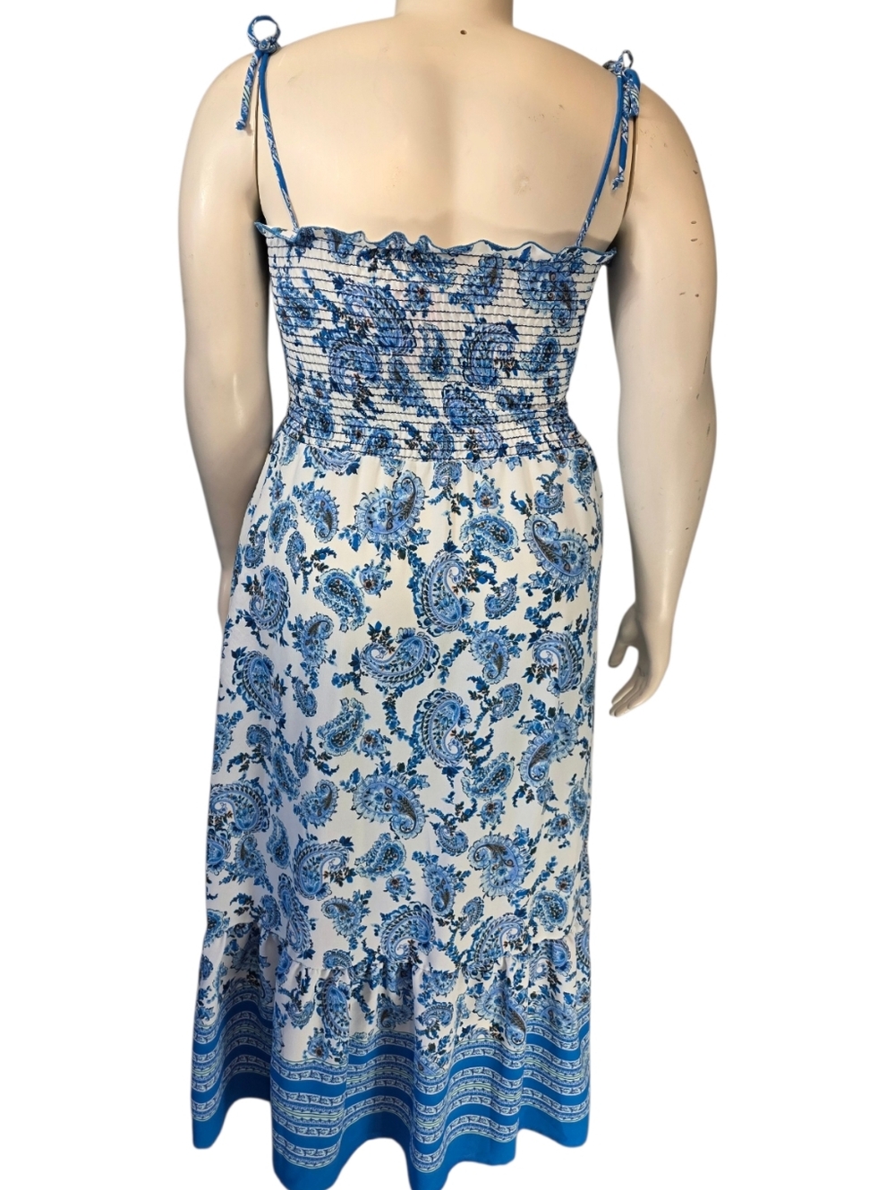 Haptics Blue Paisley Maxi Dress 2XL Smocked Boho Coastal Summer NWT - Picture 4 of 9